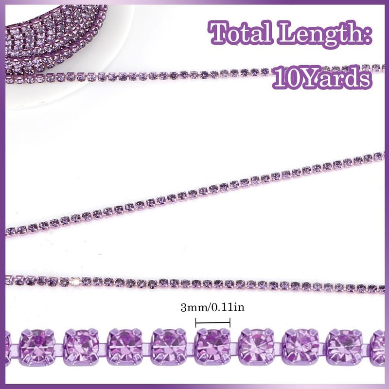 Liwidon Rhinestone Chain 10 Yards Rhinestone Trim Light Purple Bling Diamond Rhinestones Strips 3mm Glitter Bling Crystal Rhinestones Close Chains Claw Cup Chains Trim for Sewing DIY Crafting Jewelry Clothes - Image 4